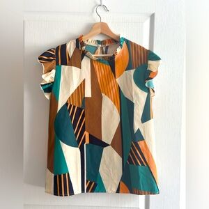 Shein-Ruffle Trim Mock Neck Butterfly Sleeve Blouse- size Large